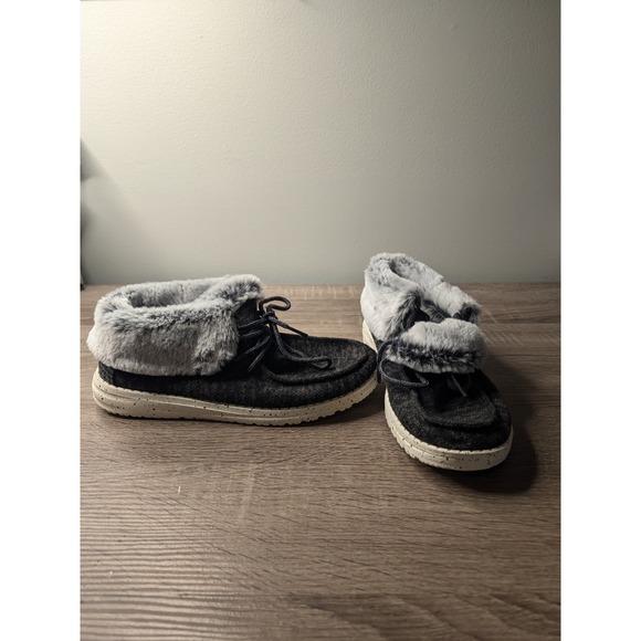 Hey Dude Shoes - Hey Dude Wendy Fold Women's‎ 6 Gray Faux Fur Lined Slip On Loafer Shoes